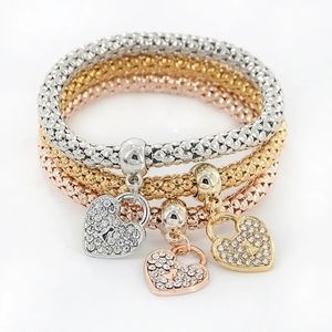 "Heart on Lock" Bracelet Set - Gold, Silver and Rose